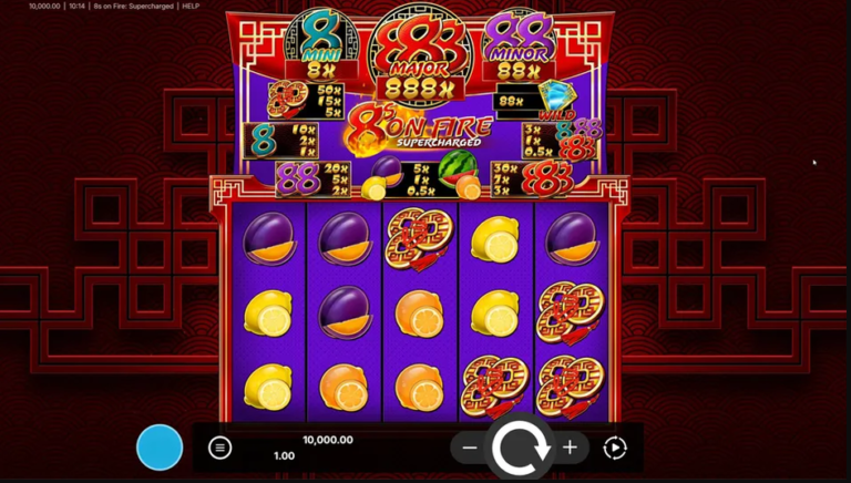 8s on Fire: Supercharged slot gameplay showing the reels and lucky eight symbols