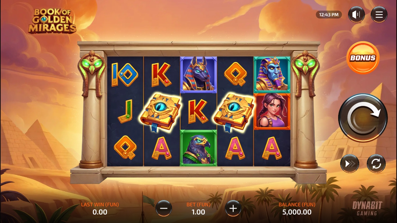 Book of Golden Mirages slot gameplay by Dynabit Gaming