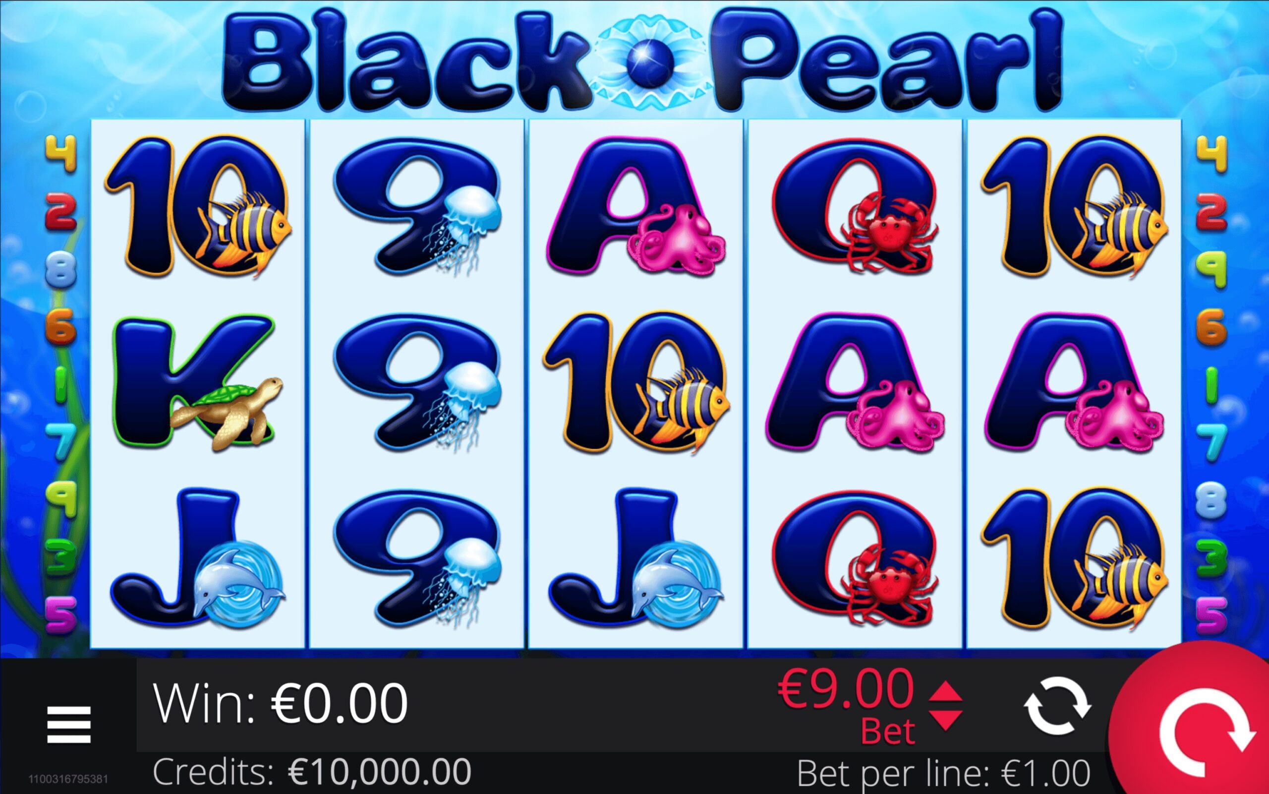 Black Pearl slot gameplay showing nautical symbols on five reels and three rows