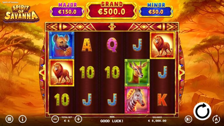 Spirit of Savanna slot gameplay screen