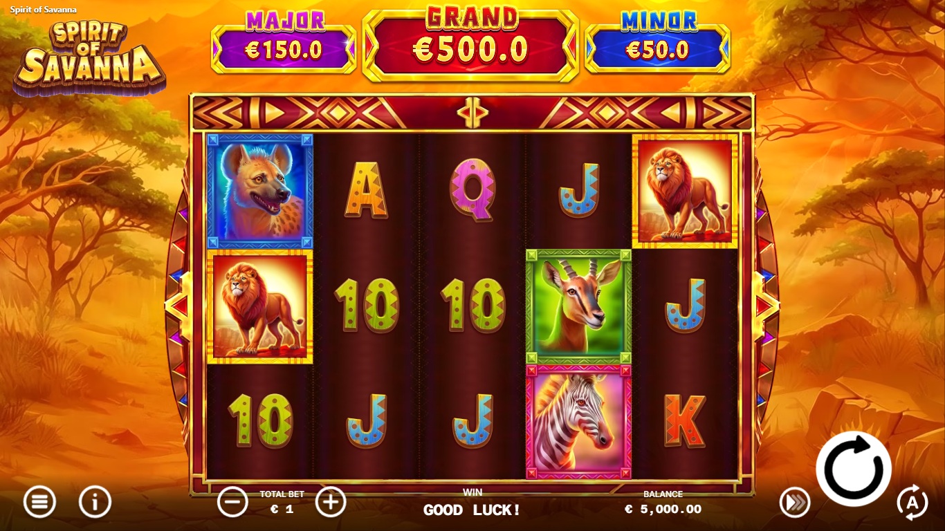 Spirit of Savanna slot gameplay screen