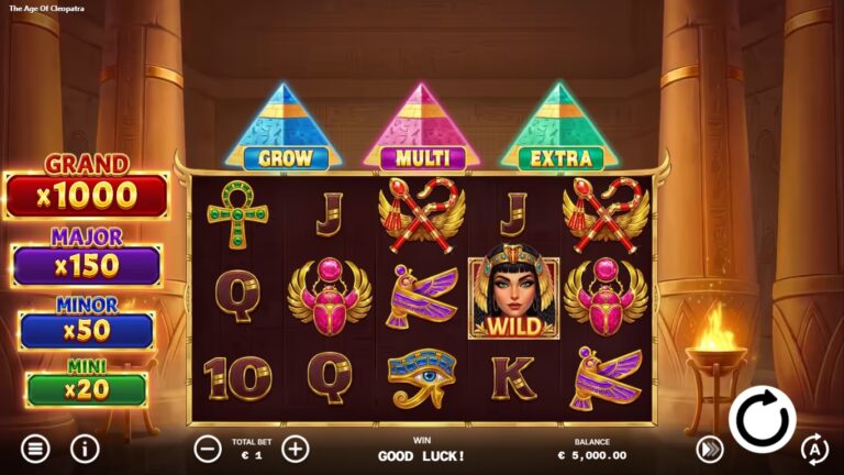 The Age of Cleopatra slot gameplay screen