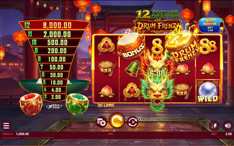 12 Fortune Dragons Drum Frenzy slot gameplay