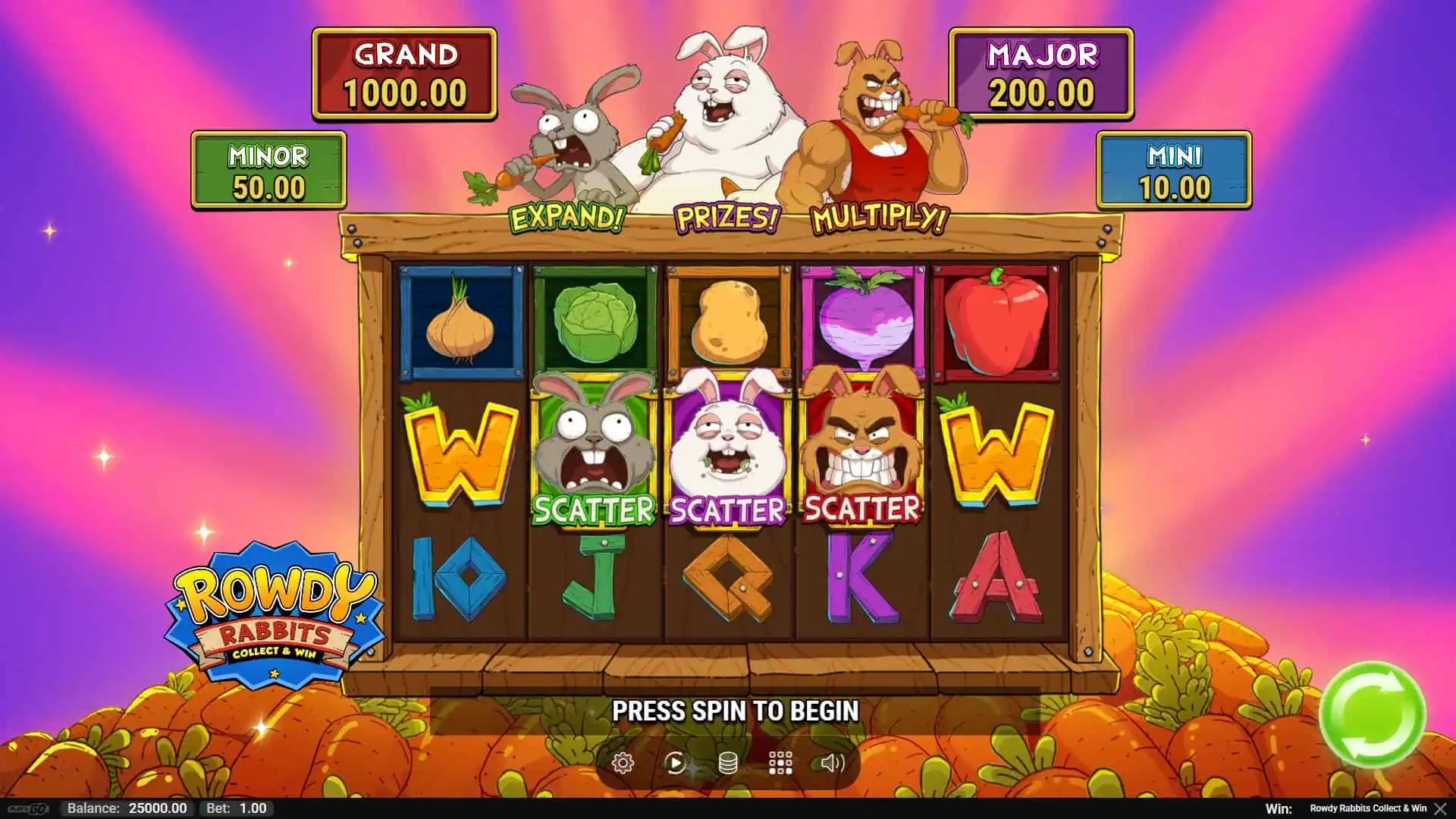 Rowdy Rabbits Collect & Win slot gameplay