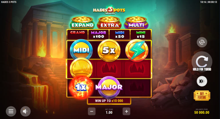 Hades 3 Pots Hold and Win gameplay screen