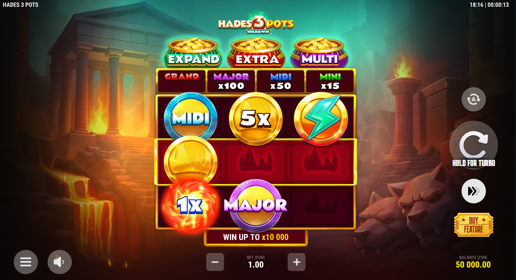 Hades 3 Pots Hold and Win gameplay screen