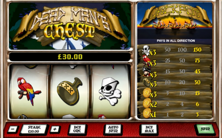 Dead Man's Chest slot gameplay and paytable screen