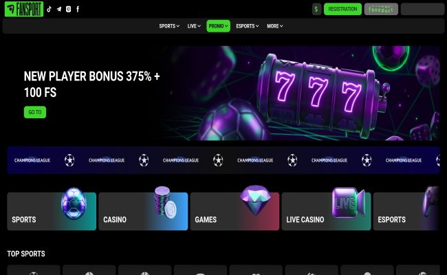 FANSPORT homepage with sports casino and live-casino navigation