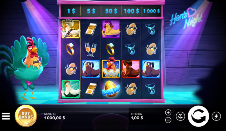 Hen's Night slot gameplay showing the reels and hen symbols