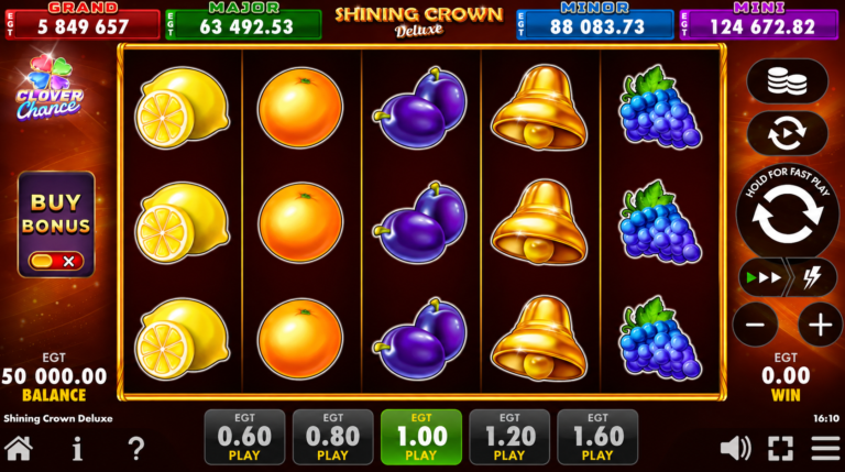 Shining Crown Deluxe slot gameplay showing fruit symbols on the reels